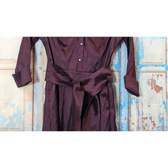 Emma Street Womens Size 14 Wine Purple Collared Tie Front Tafetta Dress 1123210 - Picture 6 of 10